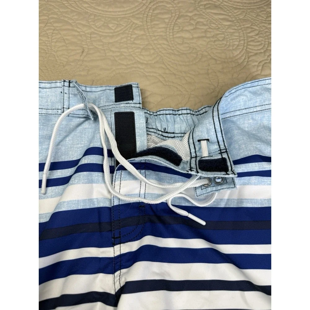 Lands'‎ End Men's Swim Trunks L (36-38) Navy Blue White Striped pockets Lined